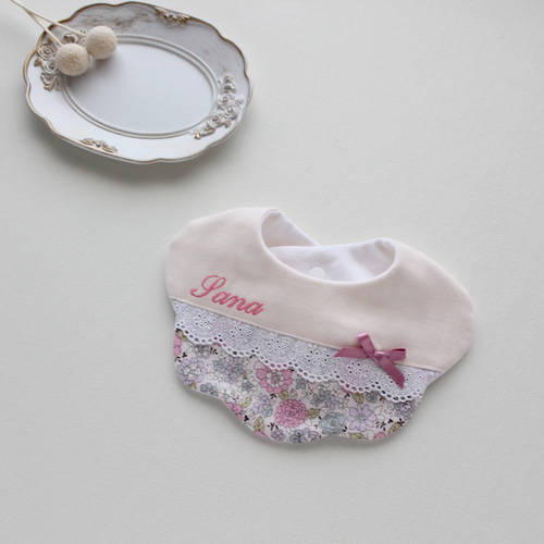 ピンク ＆ ドット スタイ ୨୧ 刺繍 お名前 ୨୧*やわらか お花