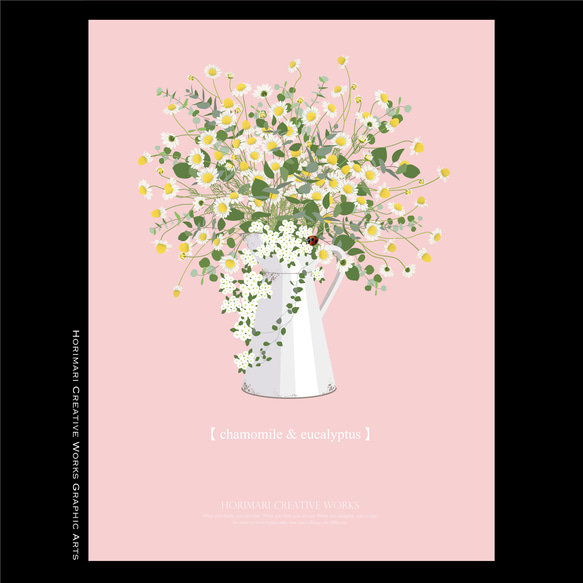 【カモミールとユーカリのピッチャーアレンジ】インテリア アートポスター ピンク背景 6枚目の画像