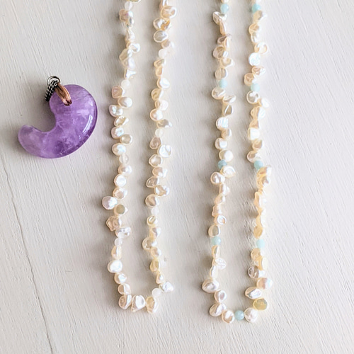 ✰勾玉マガタマ✰アメジスト＆バロックパール淡水真珠necklace