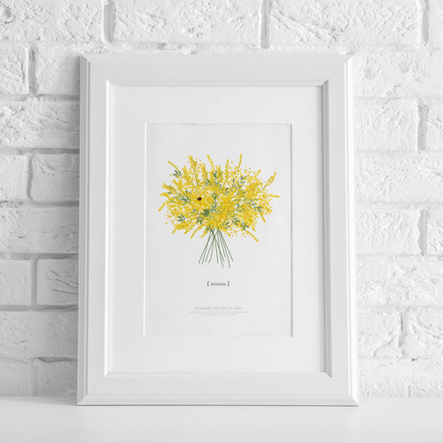 大人っぽいミモザのブーケ】白背景 インテリア アートポスター Étape73