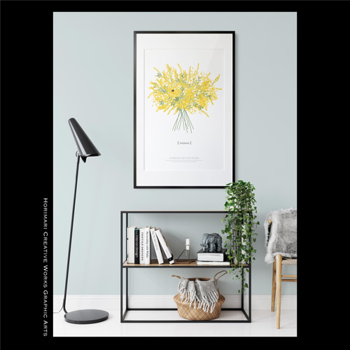 大人っぽいミモザのブーケ】白背景 インテリア アートポスター Étape73