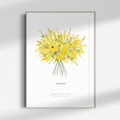 大人っぽいミモザのブーケ】白背景 インテリア アートポスター Étape73