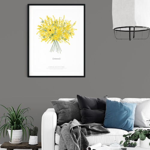 大人っぽいミモザのブーケ】白背景 インテリア アートポスター Étape73