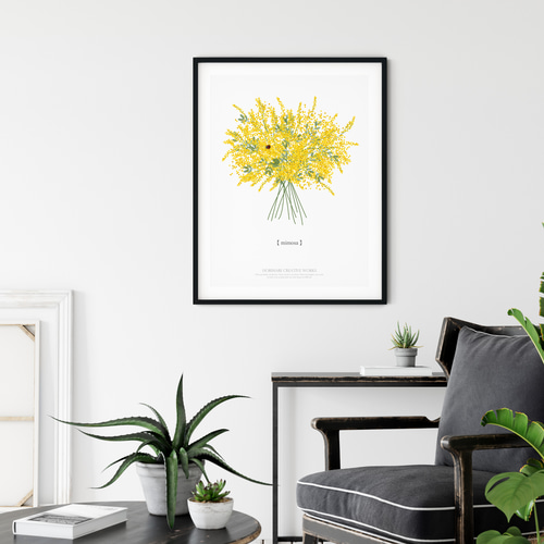 大人っぽいミモザのブーケ】白背景 インテリア アートポスター Étape73