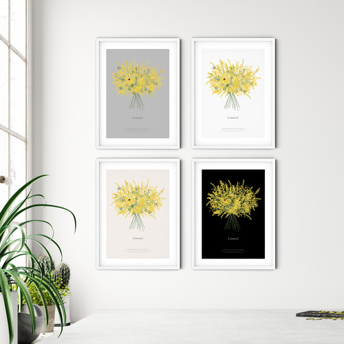 大人っぽいミモザのブーケ】白背景 インテリア アートポスター Étape73