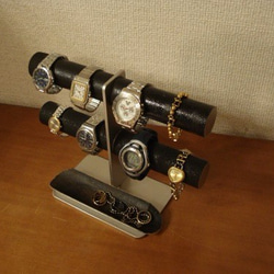 ウオッチスタンド　ブラック8本掛けロングハーフパイプトレイインテリア腕時計スタンド 3枚目の画像