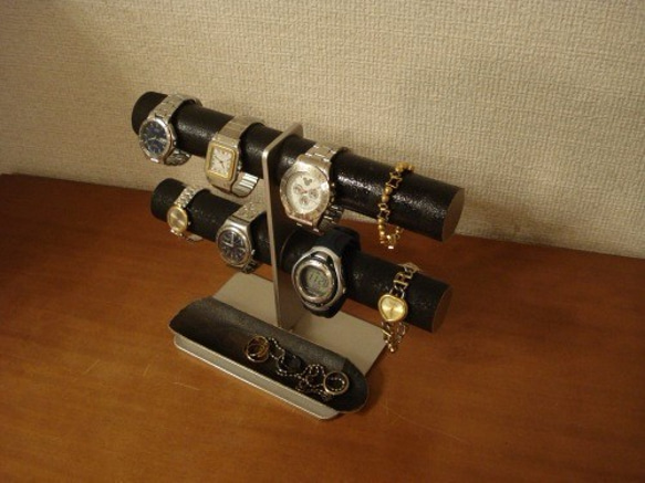 ウオッチスタンド　ブラック8本掛けロングハーフパイプトレイインテリア腕時計スタンド 3枚目の画像