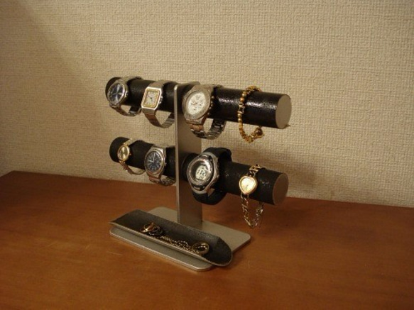 ウオッチスタンド　ブラック8本掛けロングハーフパイプトレイインテリア腕時計スタンド 5枚目の画像