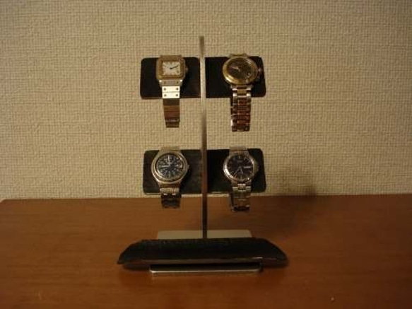 ウオッチスタンド　ブラックコルク4本掛け腕時計スタンド　ロングトレイバージョン 2枚目の画像