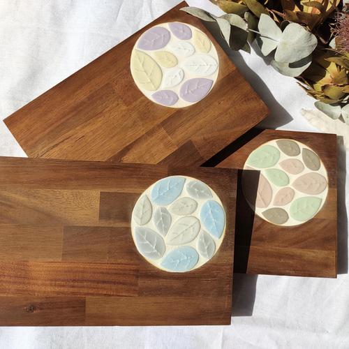 リーフタイルのコースター付きトレー【パープル×イエロー】 お盆