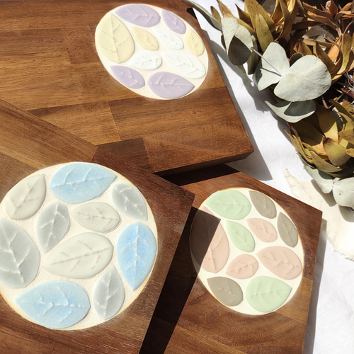 リーフタイルのコースター付きトレー【パープル×イエロー】 お盆