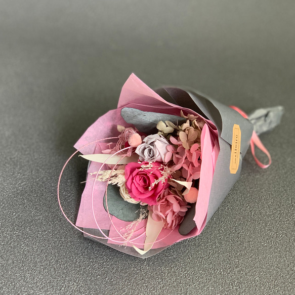 miniブーケ【Hanataba】ももいろ～水引フラワー付～プリザーブドフラワー花束　ピンク　結婚祝　歓送迎　母の日 3枚目の画像