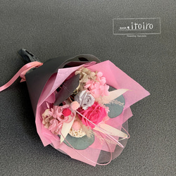 miniブーケ【Hanataba】ももいろ～水引フラワー付～プリザーブドフラワー花束　ピンク　結婚祝　歓送迎　母の日 1枚目の画像
