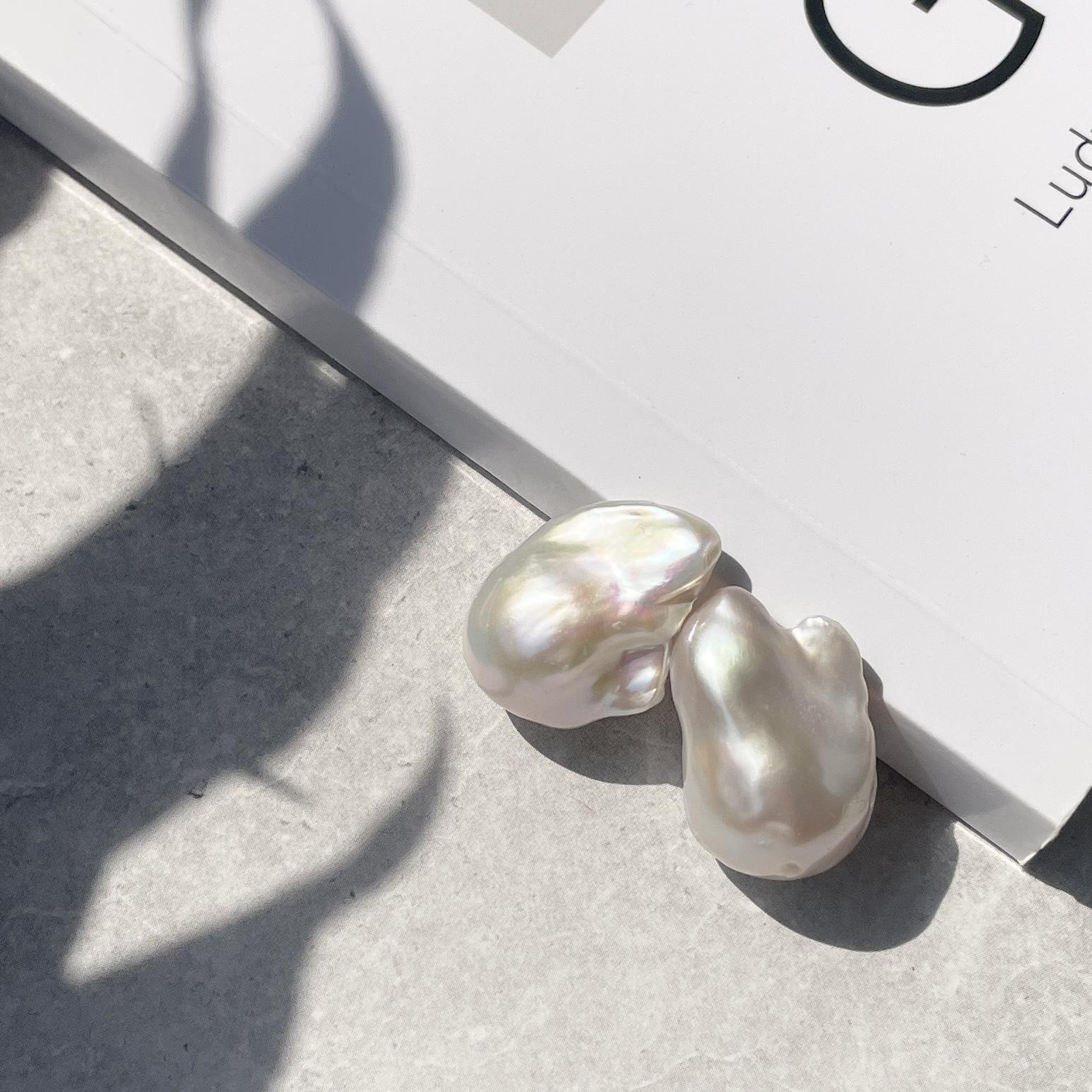 大粒バロックパールピアスイヤリング | 14KGF | オイスターパール | 金属アレルギー対応 | スタッドピアス