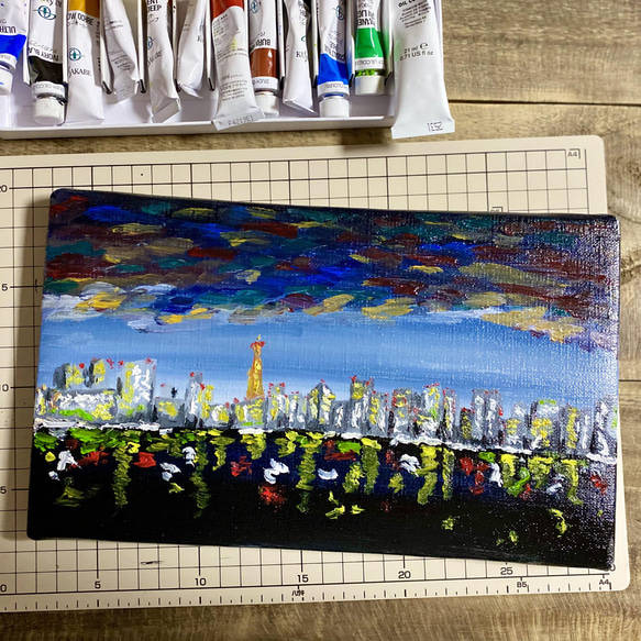 油絵・インテリア絵画/東京タワーが見える夜景＊1点もの 絵画 mugi-no