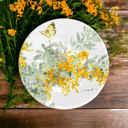 【受注生産】絵柄が選べる春に嬉しい菜の花と水仙＆ミモザのカップとソーサ―　２客セット 1枚目の画像