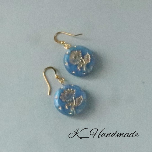 ラピスラズリチェコガラス　小さな食器　ピアス　ミニチュア チェコガラスピアス（M）(BLUE MOON): 『欧州航路』