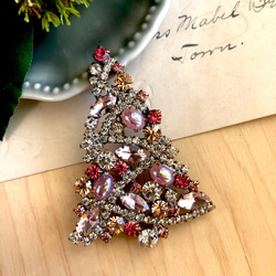◇チェコガラス◇ ツリーブローチ ◇ピンクxパール ブローチ