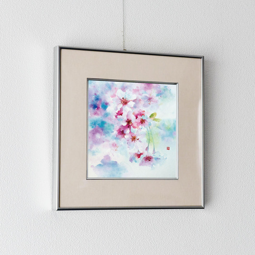 春を染める」水彩原画 一点物 額縁付き 豪華プレゼント付き 絵画