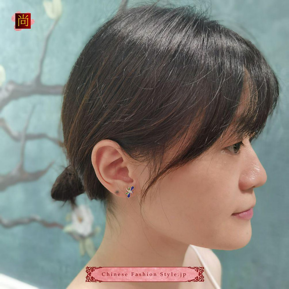 中國民族風復古手工耳環 999銀拉絲 琺瑯彩 #101 第5張的照片
