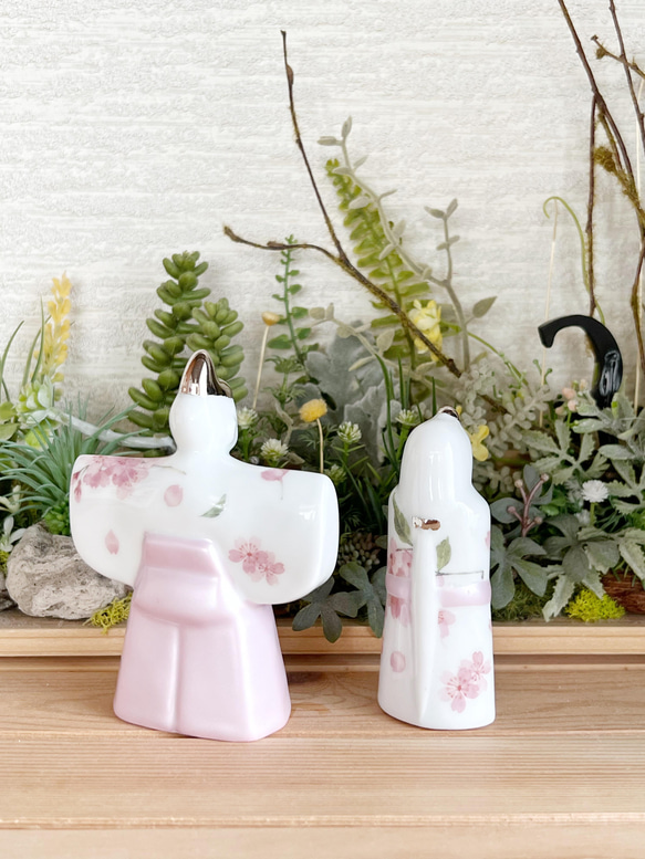 「Creema限定」飾り棚に置ける小さな、ピンクの桜柄立ち雛【雛人形】【ひな人形】 4枚目の画像