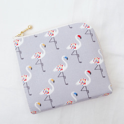 コンパクト L字ファスナー ミニ財布 フラミンゴ柄 レディース 蛇腹付き