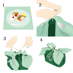 【作り方キット】青麻と小花　Bento cloth 'n' bag ～紐を引っ張るとお弁当袋になるランチクロス～ 6枚目の画像
