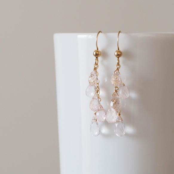 14kgfローズクォーツのひと粒雫チャーム