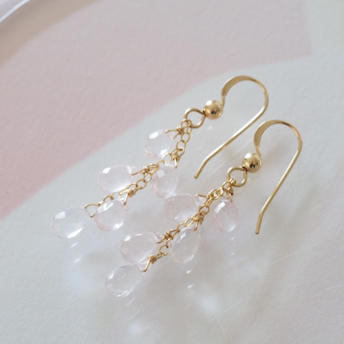 ♡ハンドメイド♡ビジューピアスイヤリング10月ローズクォーツ Jeweliss 6種類から選べる 天然石 10月 誕生石 ローズクォーツ