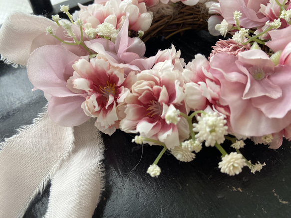 春満載♡桜とスィートピーのピンクムーンリース「アートフラワー」 4枚目の画像