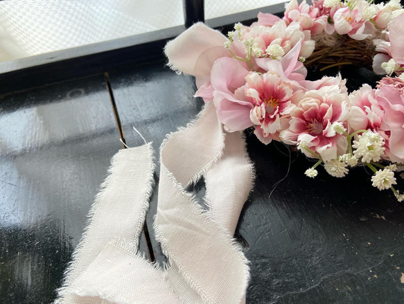 春満載♡桜とスィートピーのピンクムーンリース「アートフラワー」 3枚目の画像