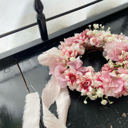 春満載♡桜とスィートピーのピンクムーンリース「アートフラワー」 2枚目の画像