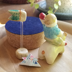 陶の五月人形A（男の子とクマ）Japanese boy figurines 3枚目の画像