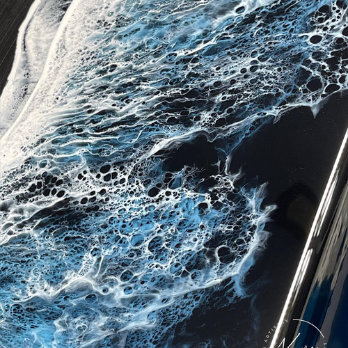 レジンアート【波のキャンパス】☆現品 ブラックオーシャン