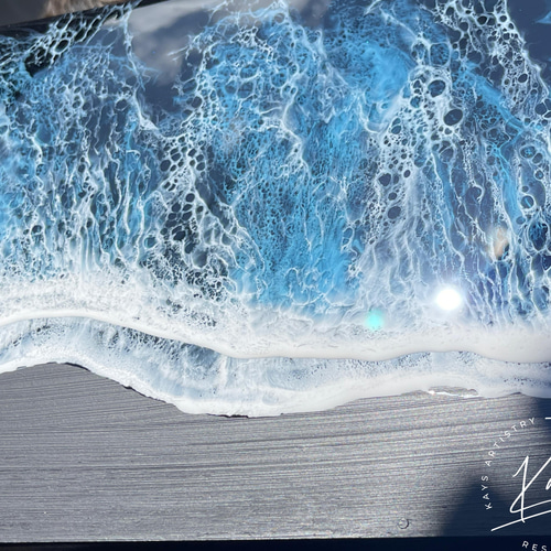 レジンアート【波のキャンパス】☆現品 ブラックオーシャン