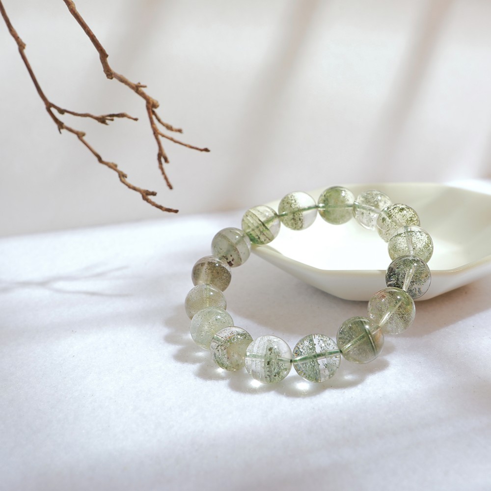 最高品質 グリーンファントム ガーデンクォーツ 天然石ブレスレット ハンドメイド 癒し 心身調和 浄化042001