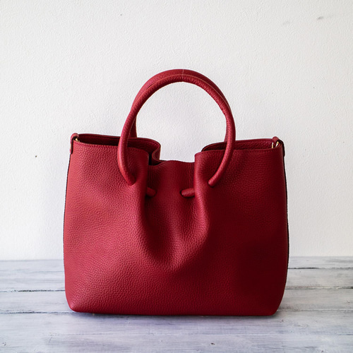 2wayバッグ 上質本革 ポーチ付きショルダーバッグ 大人 上品 【レッド