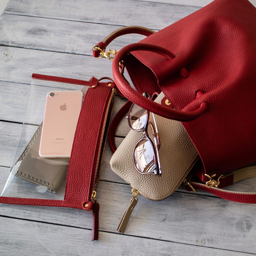 2wayバッグ 上質本革 ポーチ付きショルダーバッグ 大人 上品 【レッド