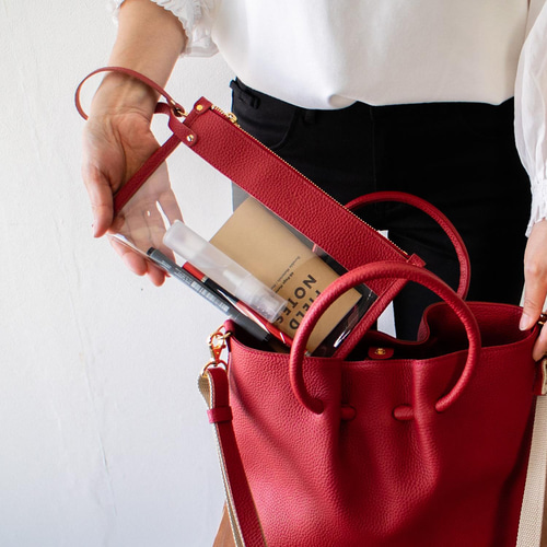 2wayバッグ 上質本革 ポーチ付きショルダーバッグ 大人 上品 【レッド