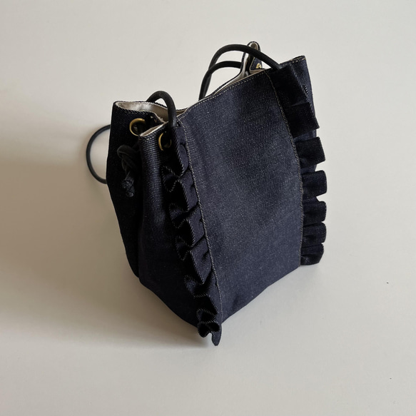 【受注生産】 斜めがけにも！2way denim mini bag （denim navy） 12枚目の画像