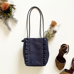 【受注生産】 斜めがけにも！2way denim mini bag （denim navy） 1枚目の画像