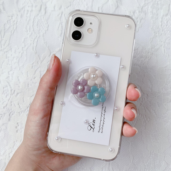 クリアケース フラワー スマホグリップ iPhoneケース iPhone13