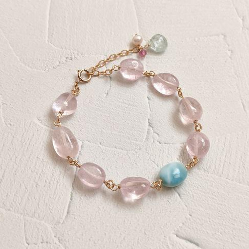 ラリマー * モルガナイト * ブレスレット * 天然石k14gf ブレスレット 