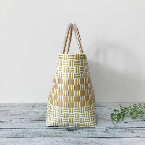 プラカゴバッグ Mサイズ シンプルボーダー ベージュ プラかごバッグ pp