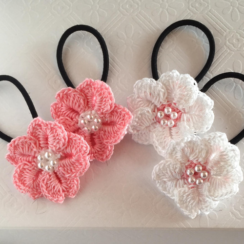 handmade♡♡ピアノ鍵盤柄 フリルツインヘアゴム ピンク リボンヘアゴム 2個セット ピンク＆白 レース柄 No.1057 その他