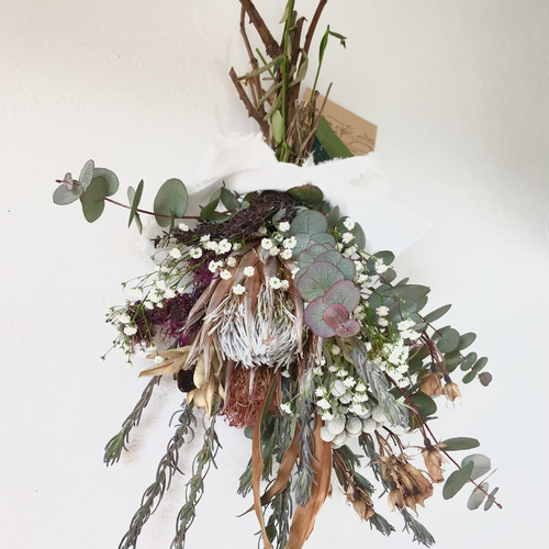 ドライフラワー☆キングプロテアとユーカリのスワッグ☆スモークツリー