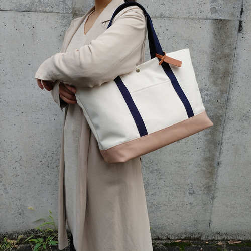 大容量♪L Lサイズ♡帆布♡トートバッグ♡グレーベージュ♡☆ハンドメイド 帆布トートバッグ L グレージュ×ピンクベージュ×フォーン トート