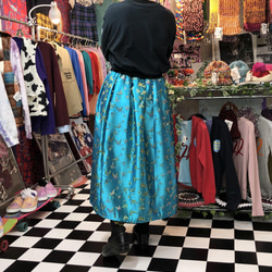 蝴蝶圖案中國喇叭長裙：淺藍色 第5張的照片
