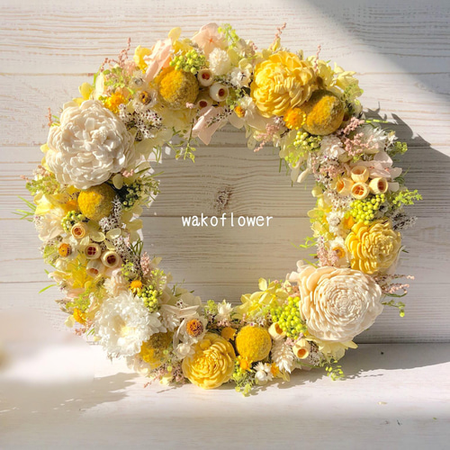 ドライフラワーリースミモザリースナチュラルインテリアバラ