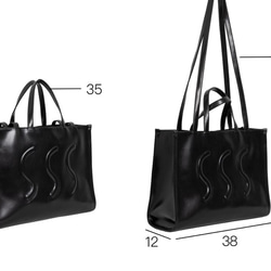 黑色 OOSS 壓模幾何凸紋 褶皺紋理牛皮購物袋 多用手提單肩斜挎包 第19張的照片
